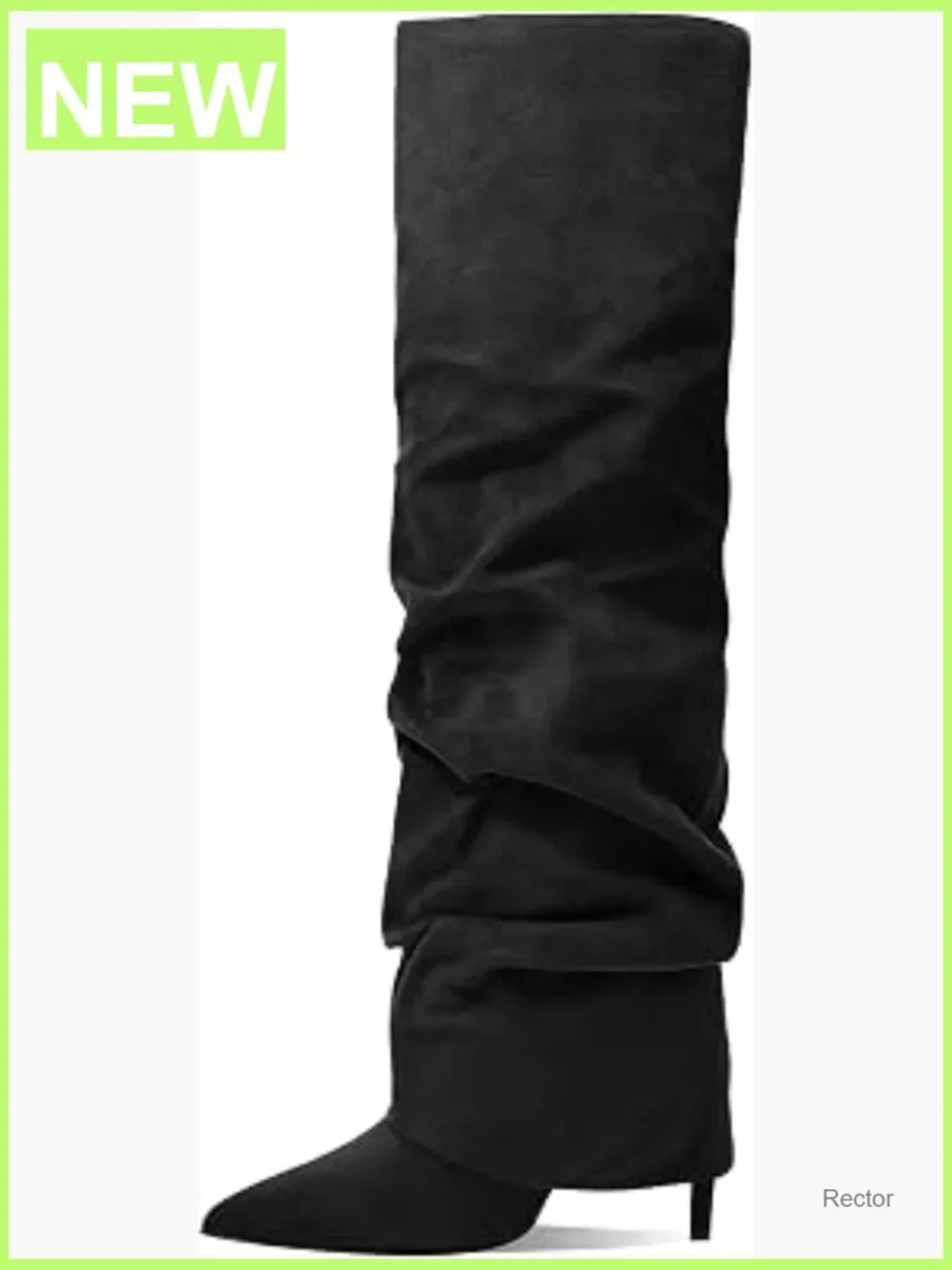 Knee High Stiletto Heel Pointed Toe Boots with Fold Over Cuff 2-in-1 Style